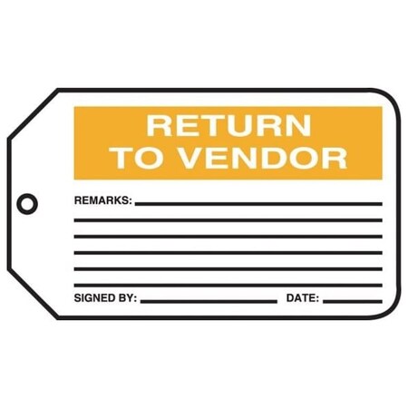 Accuform Safety Tags, RETURN TO VENDOR, 5.75in x 3.25in, RP-Plastic, 5PK MMT304PTM